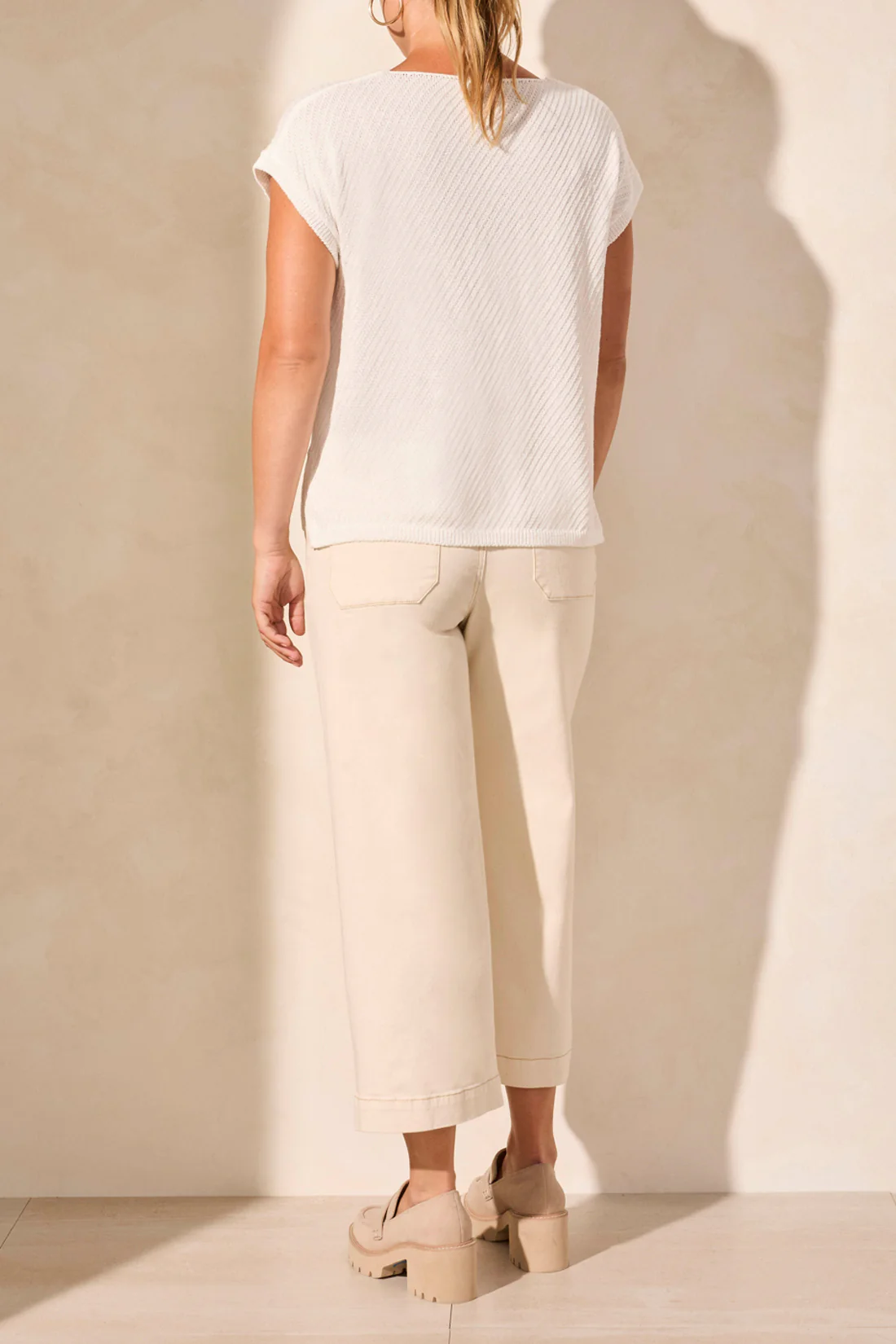 Tribal -5704O-5224-Slit V Neck Extended Shoulder Sweater-White - Image 4
