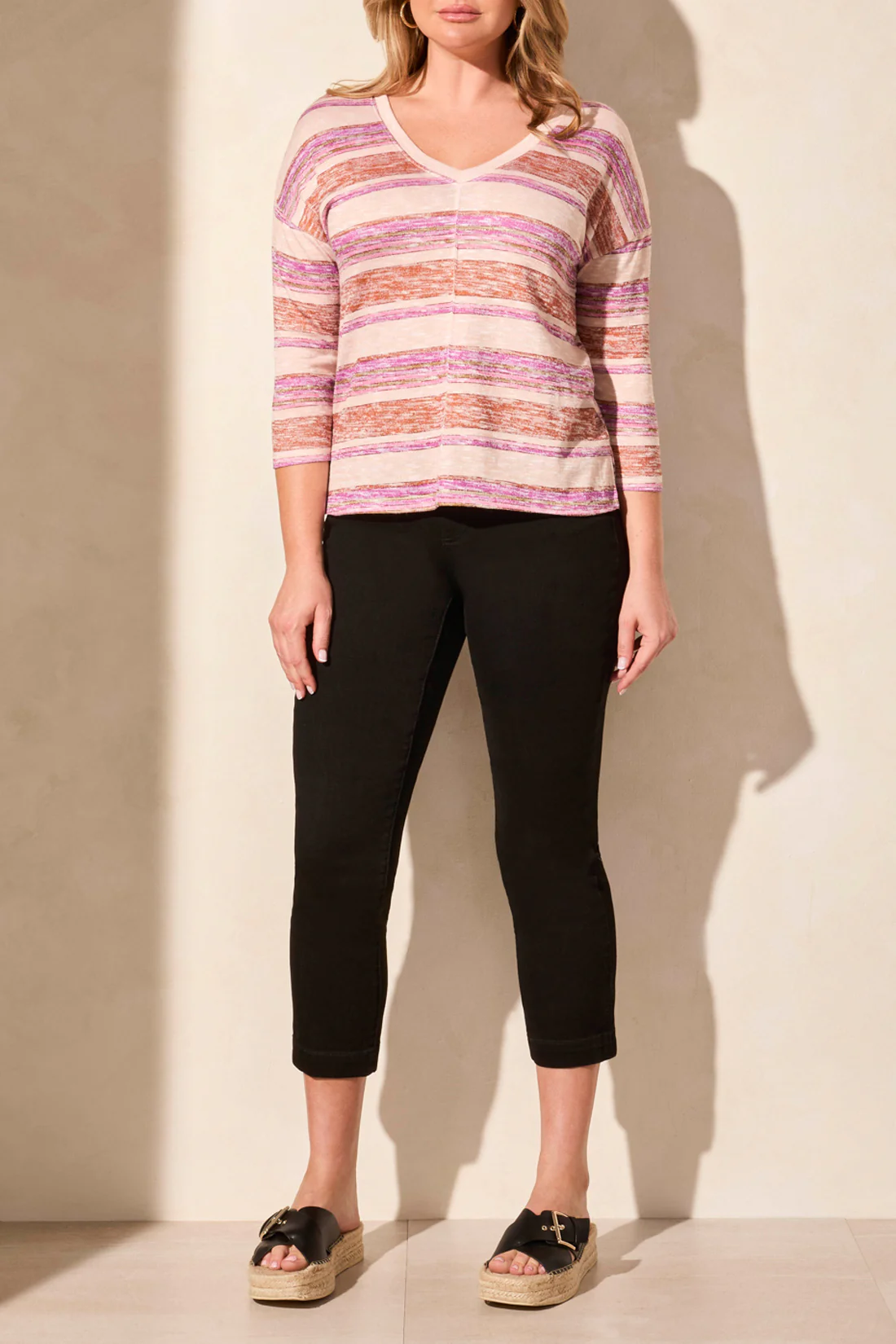 Tribal 5769O-1619-Combo Print 3/4 Sleeve V Neck/Crew Neck Top-Orchid Sky - Image 3