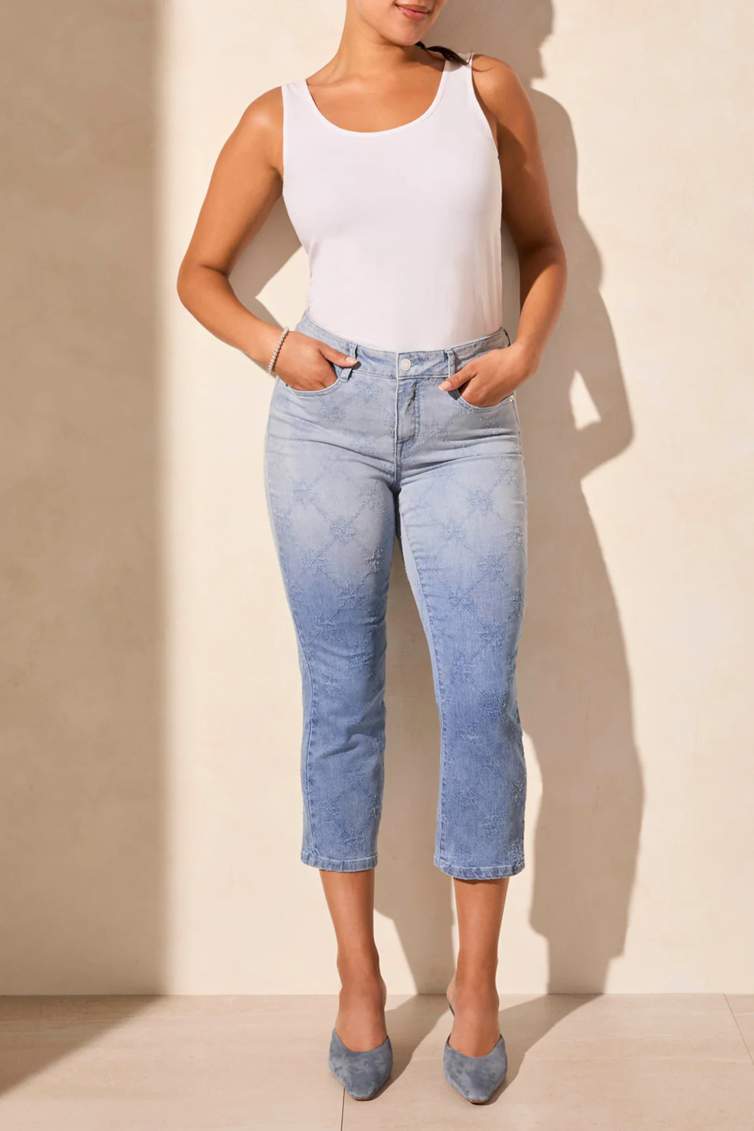 Tribal 5802O-5231-Dip Dye Straight Crop Jeans-Gradient Blue - Image 2