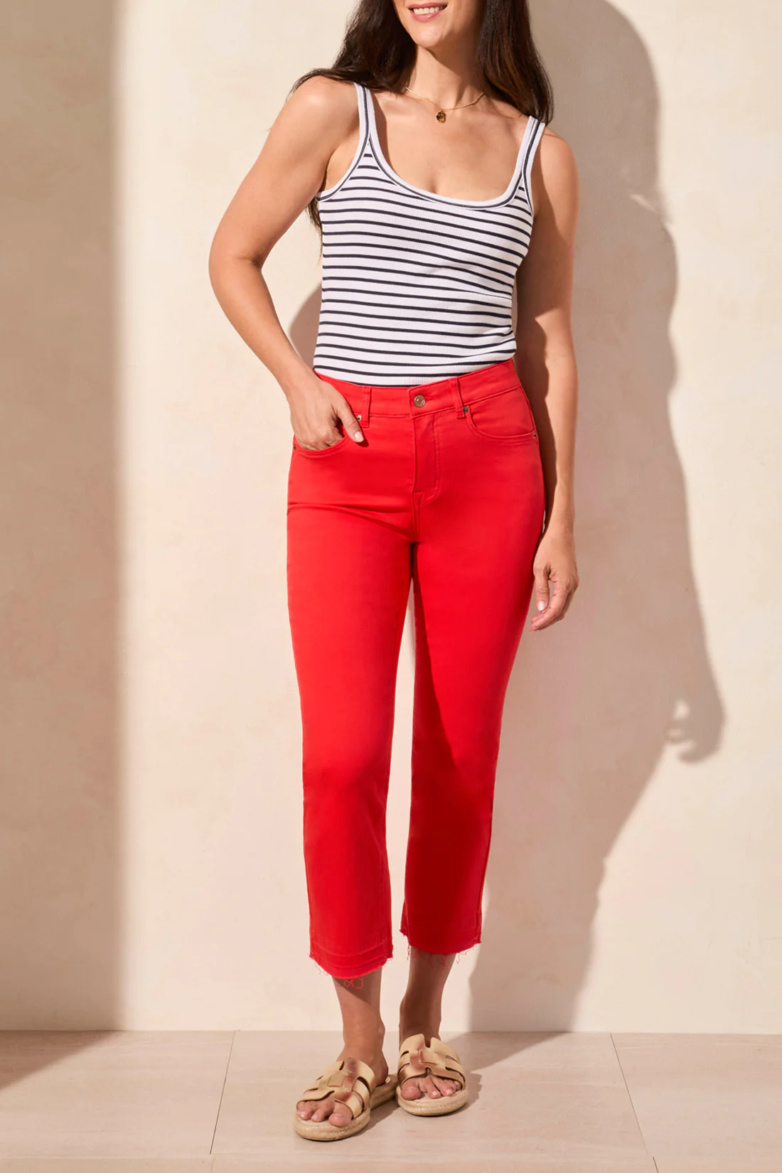 Tribal 7735O-2020W-Sophia Curvy 25 Inch Flared Jeans W/Distressed Hem-Bay Berry
