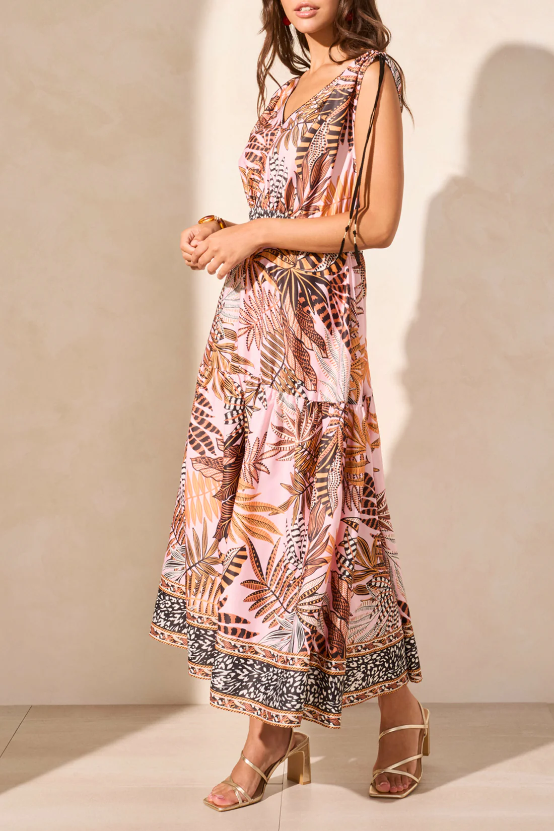 Tribal 877O-4957-Printed Maxi Dress W/Shoulder Ties-Golden Sun - Image 3