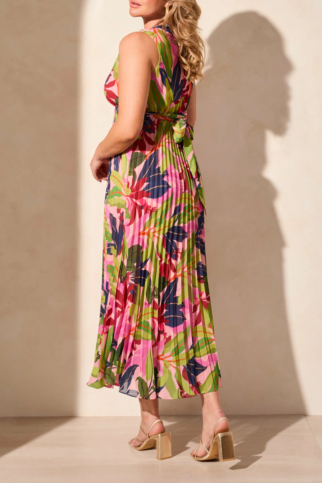 Tribal 899O-8076-Sleeveless Plisee Dress W/Lining-Tea Berry - Image 3