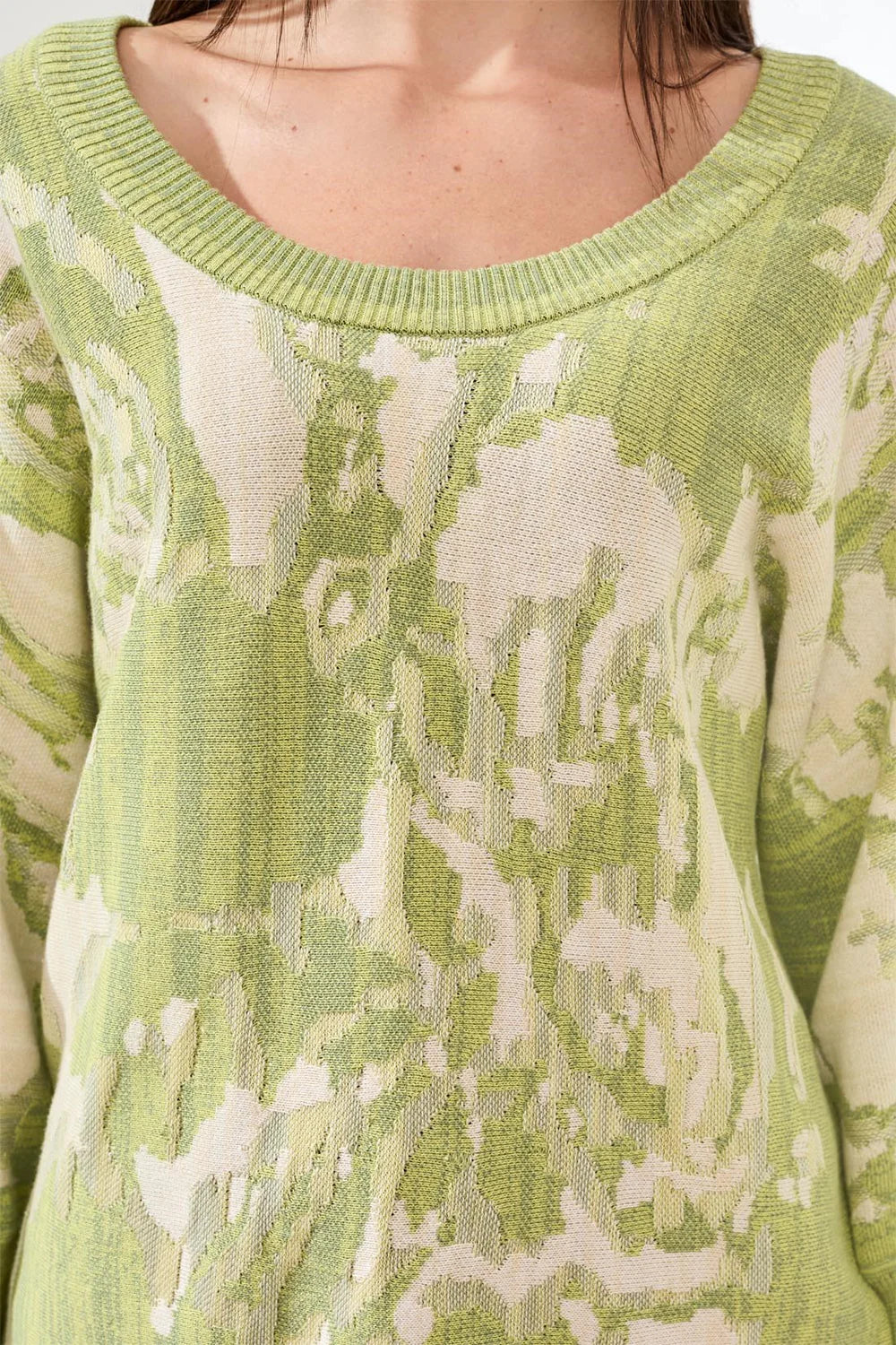 Tribal U Neck Jacquard 3/4 Sleeve Sweater-6160O-1252-Lemon Grass - Image 2