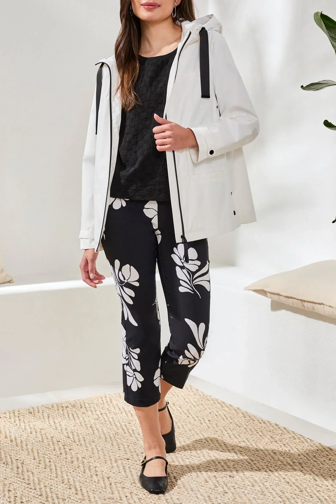 Tribal Zip Front Rain Coat W/Hood-3051O-0001-White