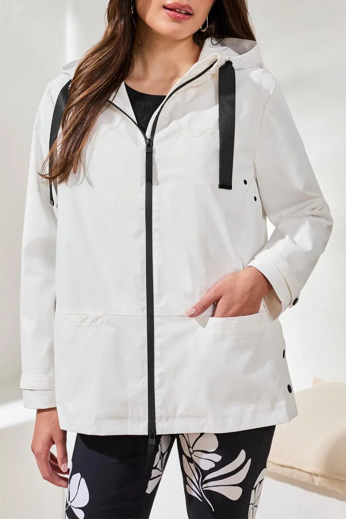 Tribal Zip Front Rain Coat W/Hood-3051O-0001-White - Image 2